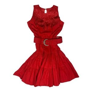Vintage Lilia Smitty western dress juniors 9 /10 small red fringe cowgirl rodeo